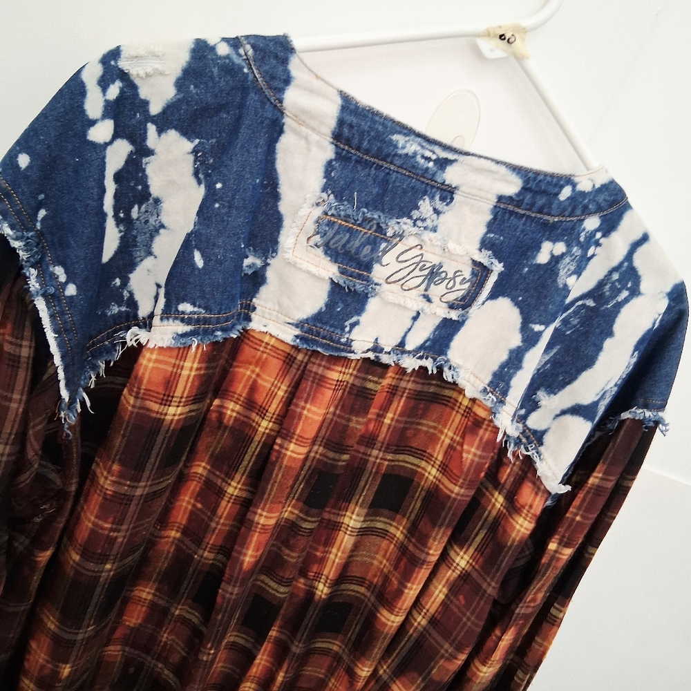 🔥Jaded Gypsy Urban Plaid Brown Jean Women's Tunic - Picture 5 of 8